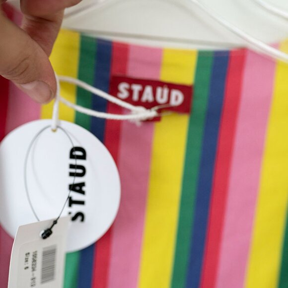 $295 STAUD Alice Tie Front Button Down Dress sz 6 S-M New NWT Colorful - Picture 5 of 7